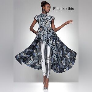 African Print Hi/Low Short Sleeve Dress/Shirt Size XL         Blue/Black/White